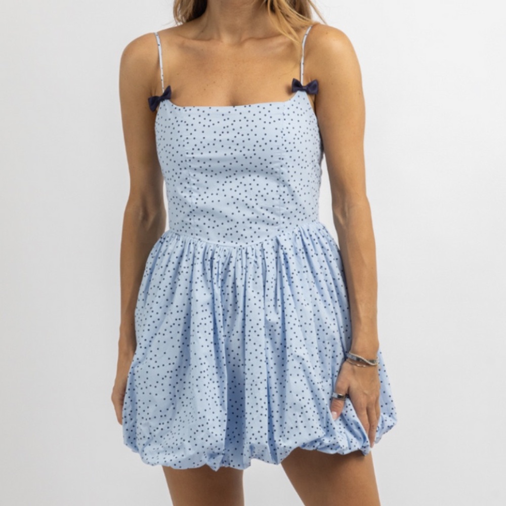 Blue Polka Dot Strapless Dress